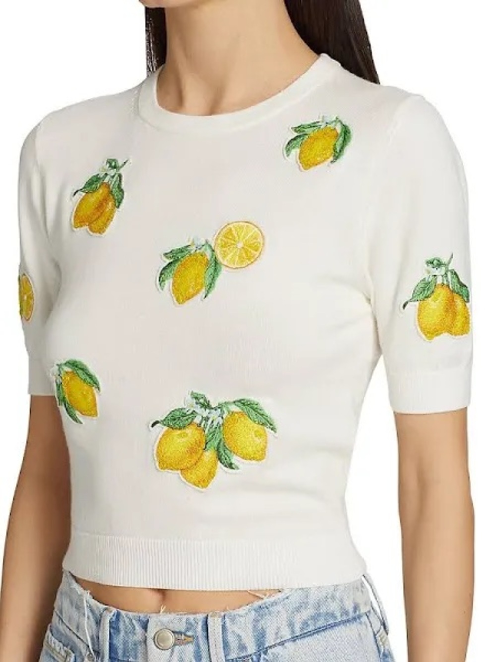 Alice + Olivia Ciara Beaded Lemon Short Sleeve Sweater